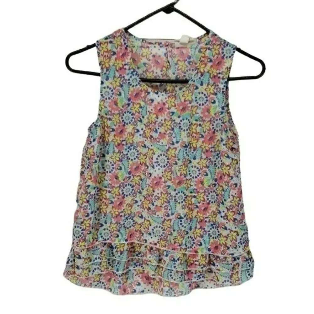 Red Camel Girls Peplum Floral Hi‎ Low Ruffle Sleeveless Design Shirt Size Large